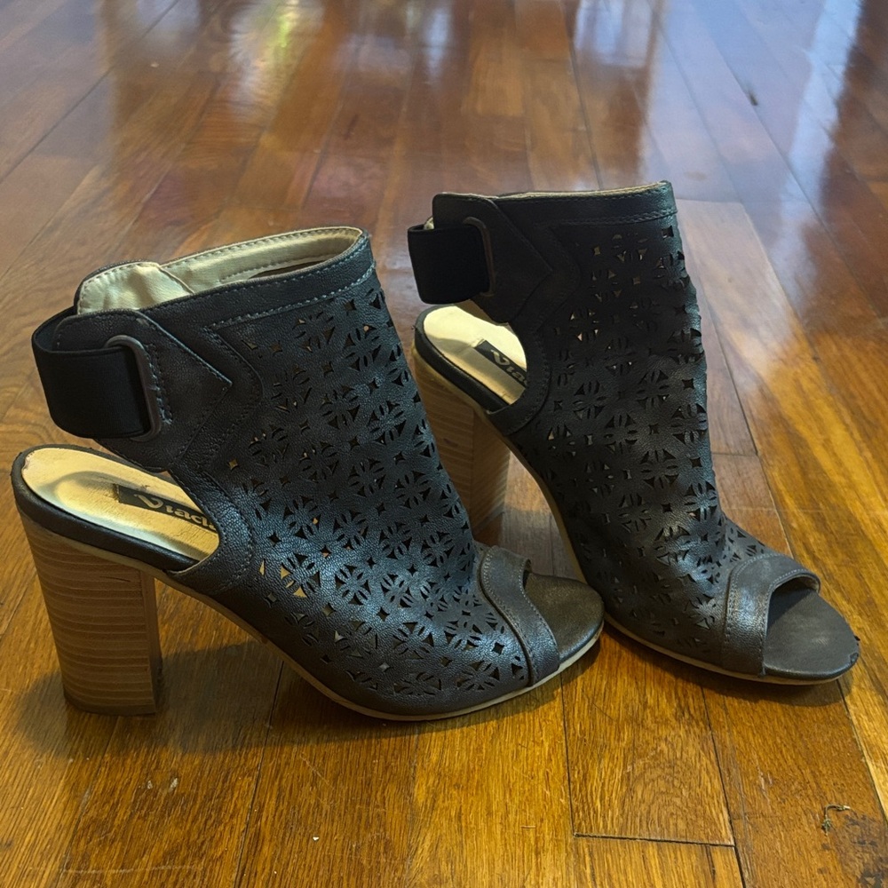 Italian Black Laser-cut LeatherHeeled Boots